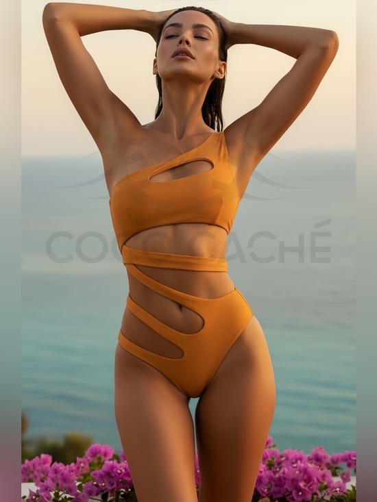 Other - Orange Slice Cut-out One Shoulder One Piece Swimsuit